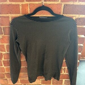 Brandy Melville Black and Green Striped Long Sleeve Tee